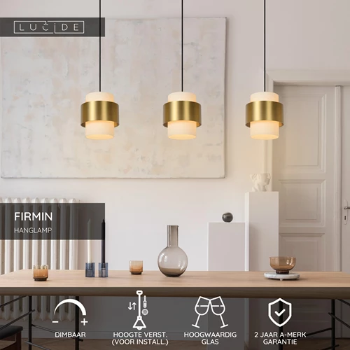 Lucide FIRMIN - Hanglamp - 3xE27 - Mat Goud / Messing - USP